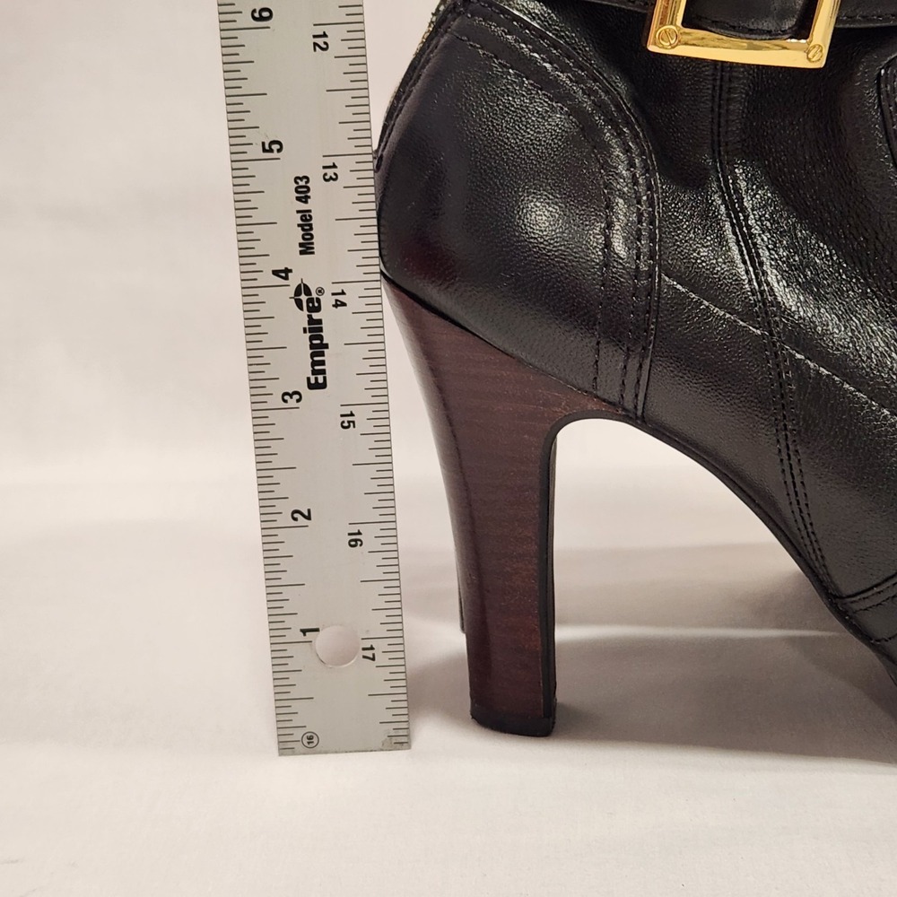 Tory Burch Melrose Ankle Boots Leather Heel Moto Black Logo Women's 7.5 Designer - Picture 6 of 16